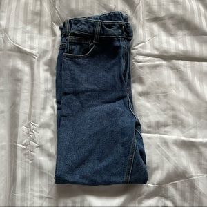 medium blue denim straight leg jeans